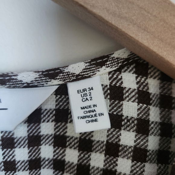 & Other Stories | Puff Sleeve 100% Linen Gingham Wrap Mini Dress - Size 2 - Picture 11 of 12